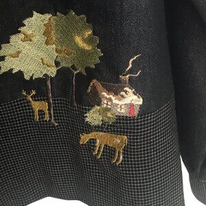 Cabin  Vintage Samantha Edwards Shirt Women Large Embroidered Deer Trees